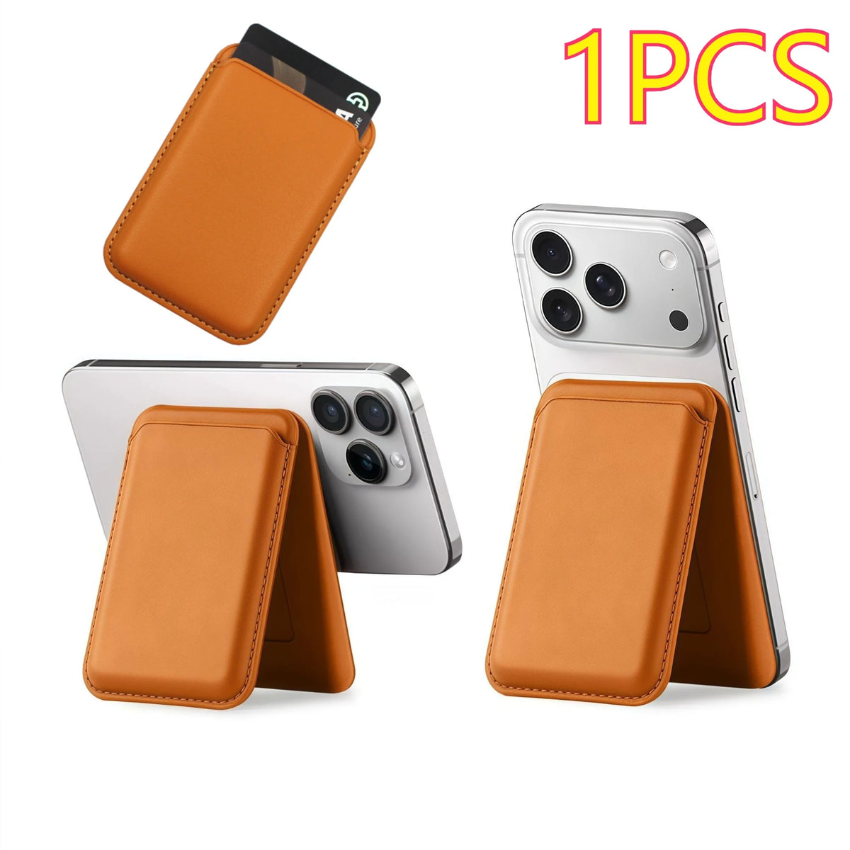 Card Wallet Holder Magnetic Phone Holder Protective Case 2 in 1 Detachable Magnetic Leather Wallet Cover Cards Holder Pocket Zpaxo Orange-1pcs