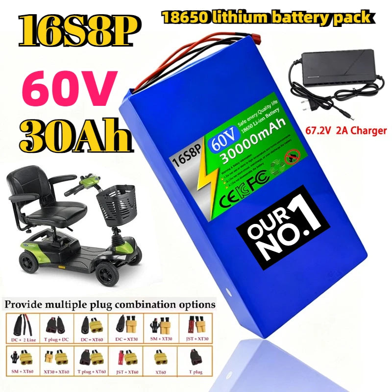 16S8P Brand New 60V 30Ah 18650 Lithium Battery Pack 500-2000W High Power Built-in BMS Scooter Motorcycle Rechargeable Battery Zpaxo