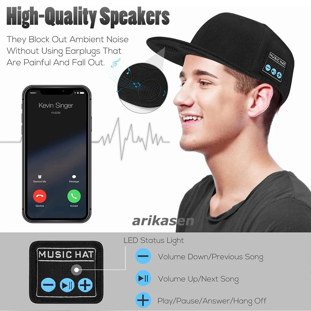 Hat Bluetooth Speaker Adjustable Wireless Smart Speakerphone Cap