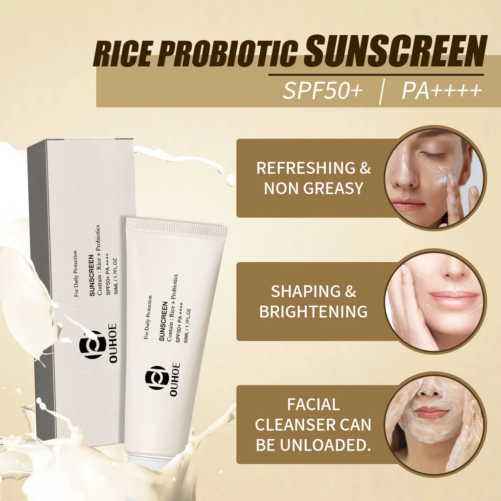 SPF 50 Face Sunscreen Non Greasy UV Protection Moisturizing Cream for Sensitive Skin Lightweight Travel Size 50ml Rice Probiotic Zpaxo