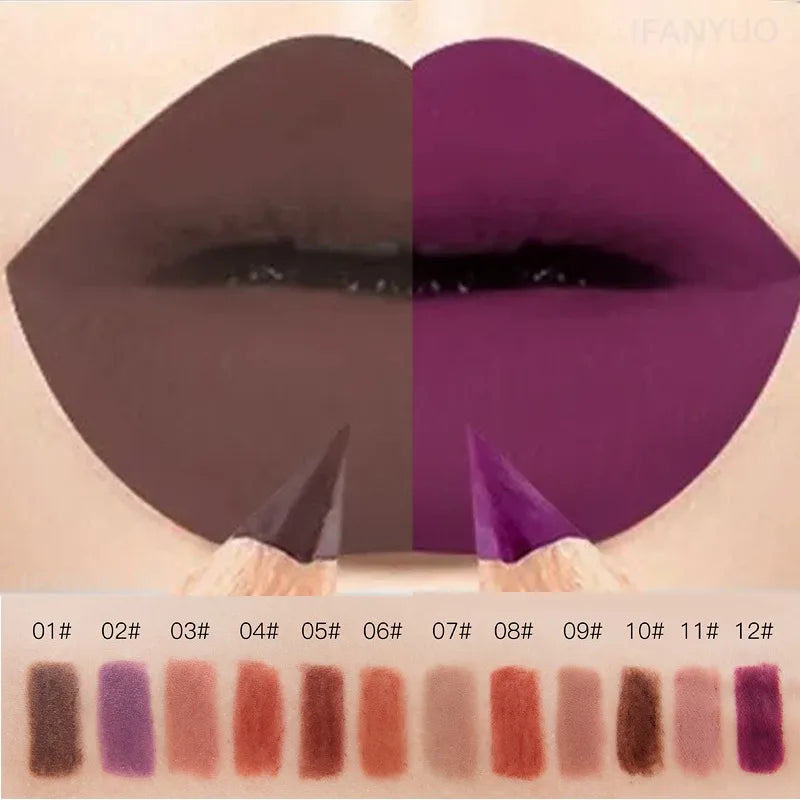 12 Colors Waterproof Lip Liner Nude Matte Brown Lipstick Pencil