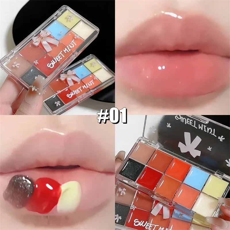 10-Color Jelly Lip Gloss Plate Moisturizing Pigmented Lip Glaze Palette Water Glossy Mirror Lip Balm Sexy Plump Makeup Palette Zpaxo 01