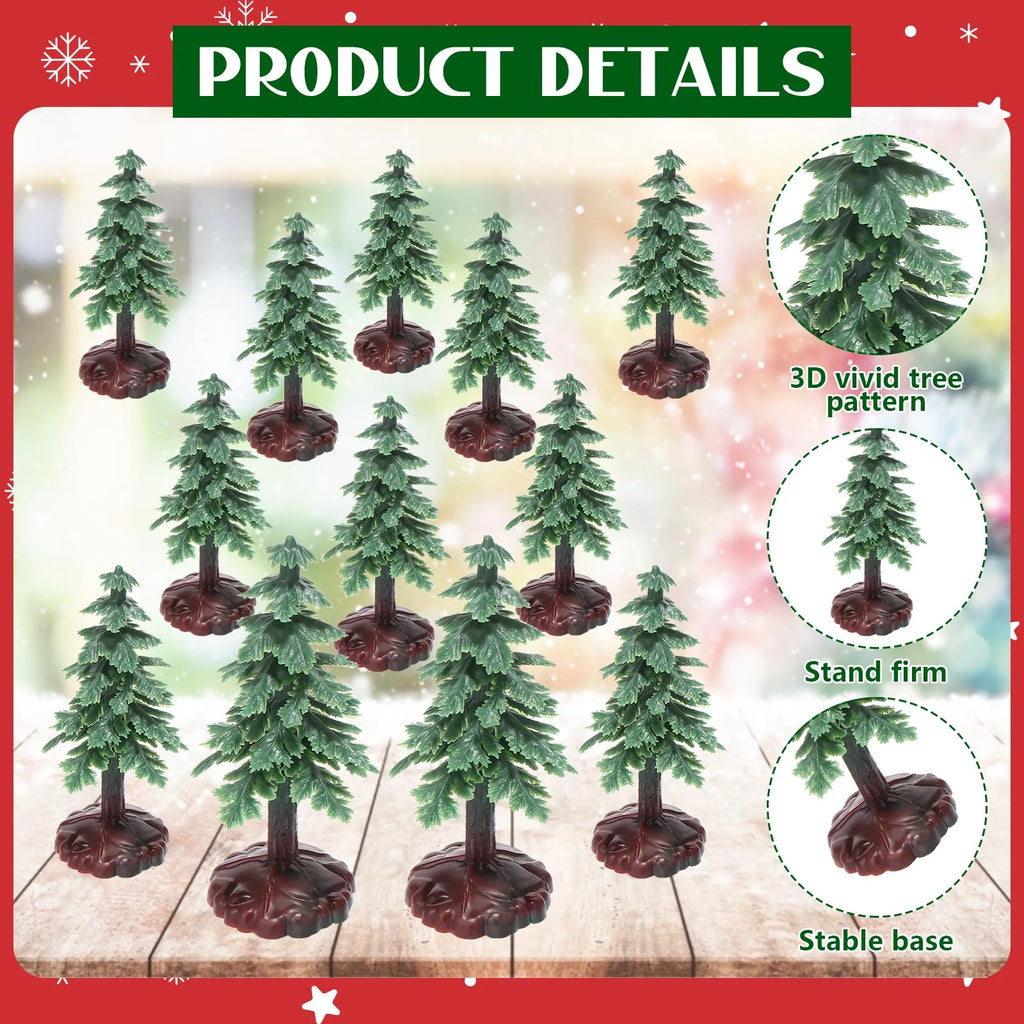 24Pcs Christmas Tree Cake Topper Evergreen Trees Pine Tree Figurines Village Christmas Trees Bottle Brush Trees Plastic Sisal Zpaxo