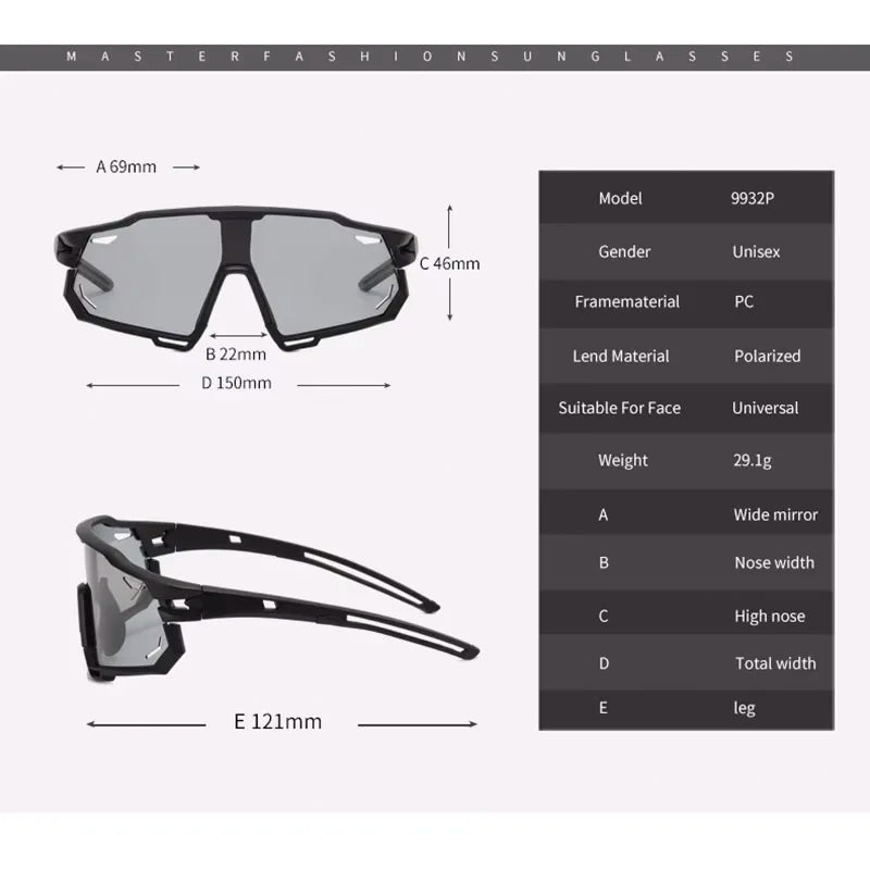 Polarized Sports Glasses Photochromic Men's and Women's Bike Eyewear Outdoor MTB Cycling UV400 Sunglasses Road Bicycle Goggles Zpaxo