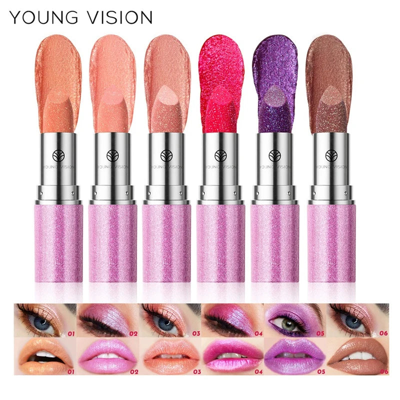 6 Colors Bold & Intense Glitter Shiny Metallic Lipstick Pearlescent Lip Tint Long Lasting Lip Senior Matte Lip Makeup Gifts Zpaxo