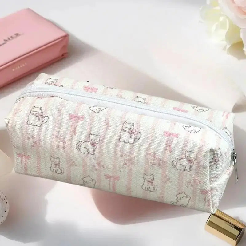 Lovely Bow Cat Pencil Pouch Large Pen Storage Compact Makeup Bag Zpaxo