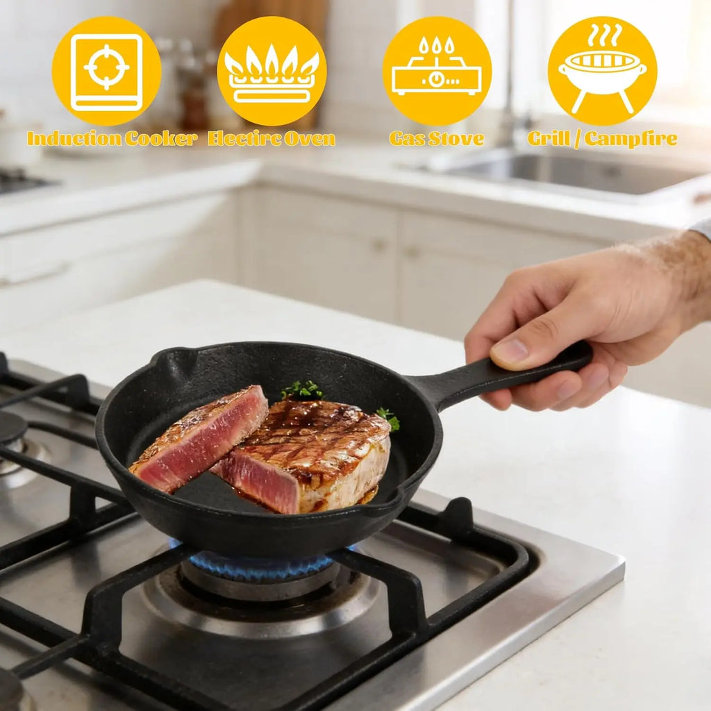 Cast Iron Skillet Frying Pan Pre-seasoned Black Non-stick Mini
