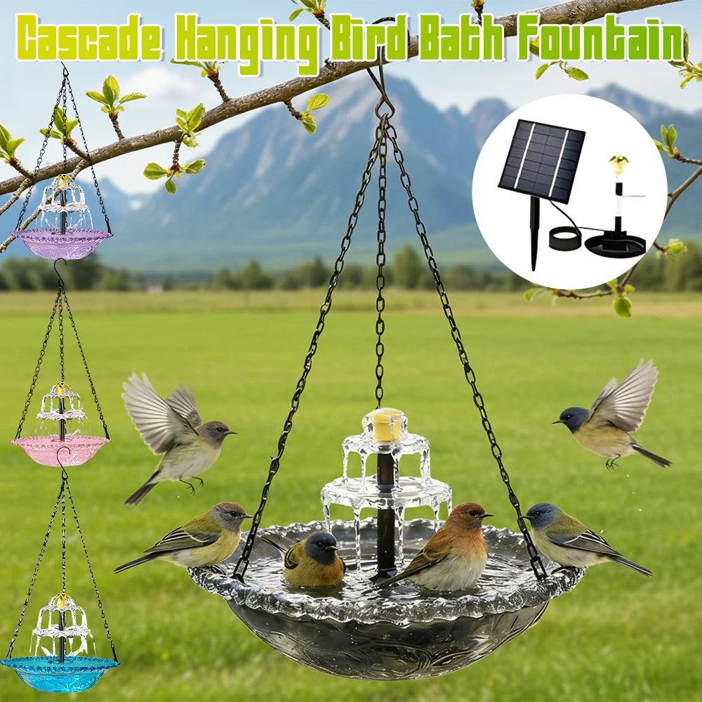 Hanging Solar Bird Bath Fountain Bird Bath Bowl with Solar Powered Pump for Outdoor Garden Backyard Patio Lawn Wildlife Feeder Zpaxo