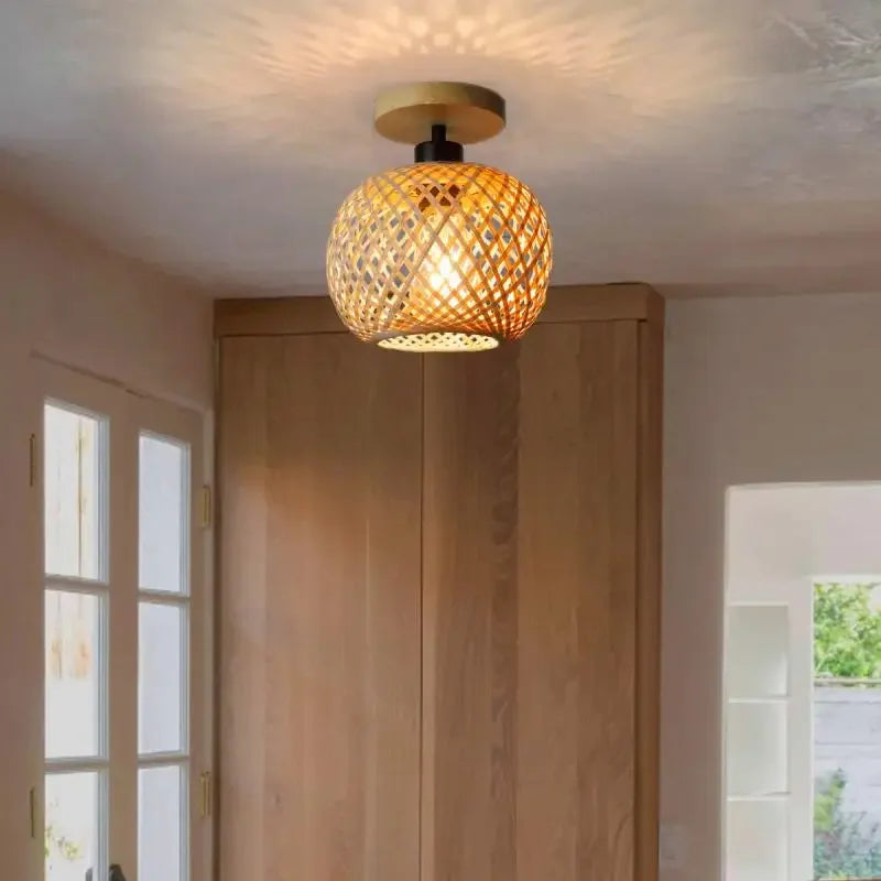 1Pcs Bamboo Lampshade Ceiling Pendant Lamp Hanging Lamp Handmade Rattan Light Fixture For Restaurant Dining Room Indoor Lighting Zpaxo