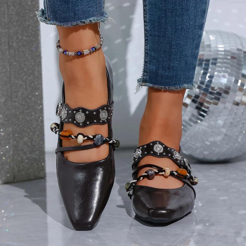 Women Low Heel Pumps 2025 New British Style Shoes Pointed Toe Mary Jane Shoes Women Buckle Leather High Heels Zapatos De Mujer Zpaxo