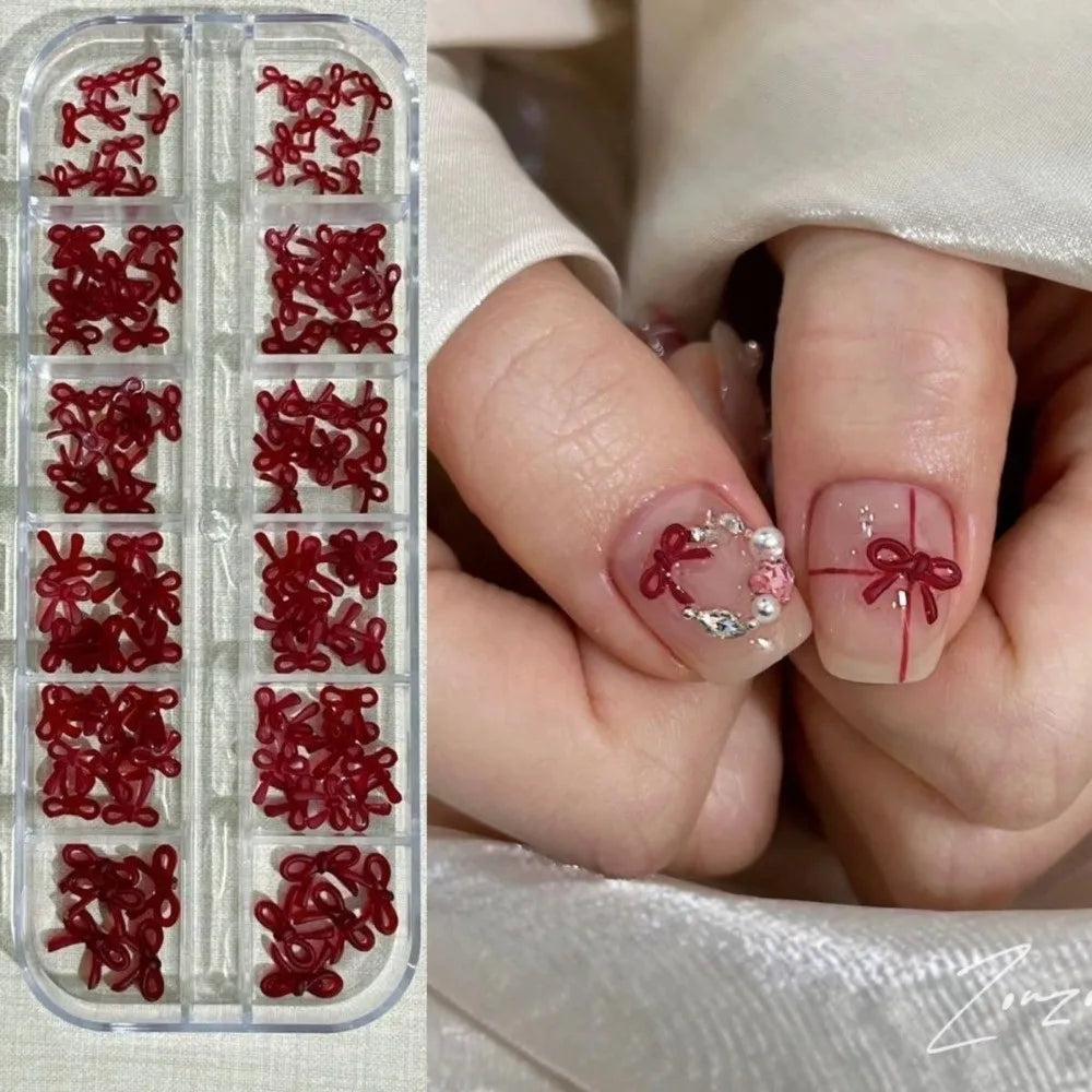 Wine Red Nail Art Decorations 3D Bowknot Burgundy DIY Decoration Zpaxo