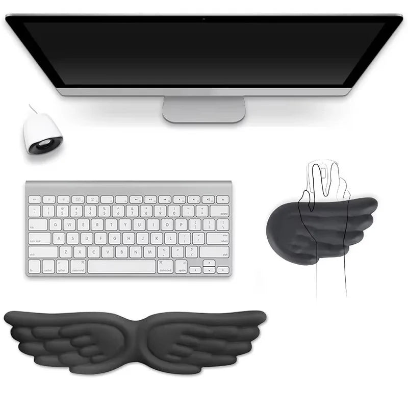 Angel Wings Shaped Keyboard Mouse Pad Memory Foam Superfine Fibre Non-Slip Wrist Rest Pad Ergonomic For Office Gaming PC Laptops Zpaxo