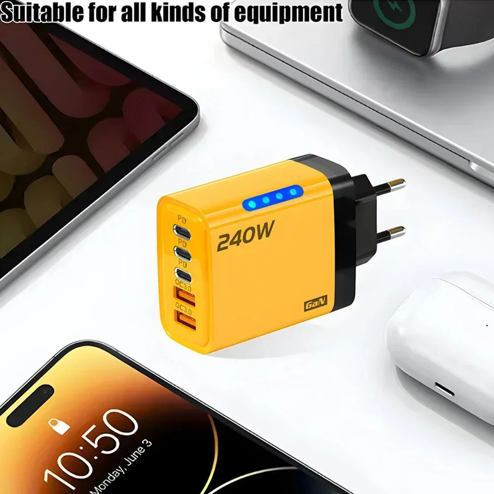 240W 5-Port USB-C Fast Wall Charger – QC 3.0 Multi-Device USB Wall Charger Zpaxo