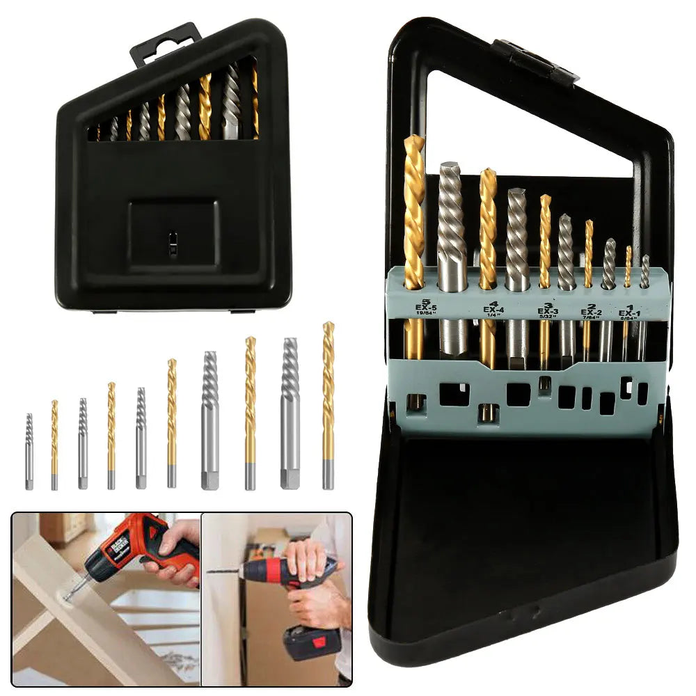 10pcs Drill Bit Set Cobalt Left Hand Accessories Broken Bolt Damaged Screw Extractor Set Metal Case Quality Perforator Tools Zpaxo Default Title