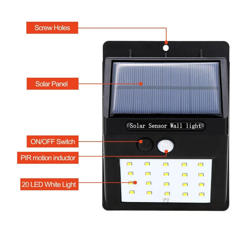 Solar Motion Sensor Wall Light – 20–30 LED Waterproof Outdoor