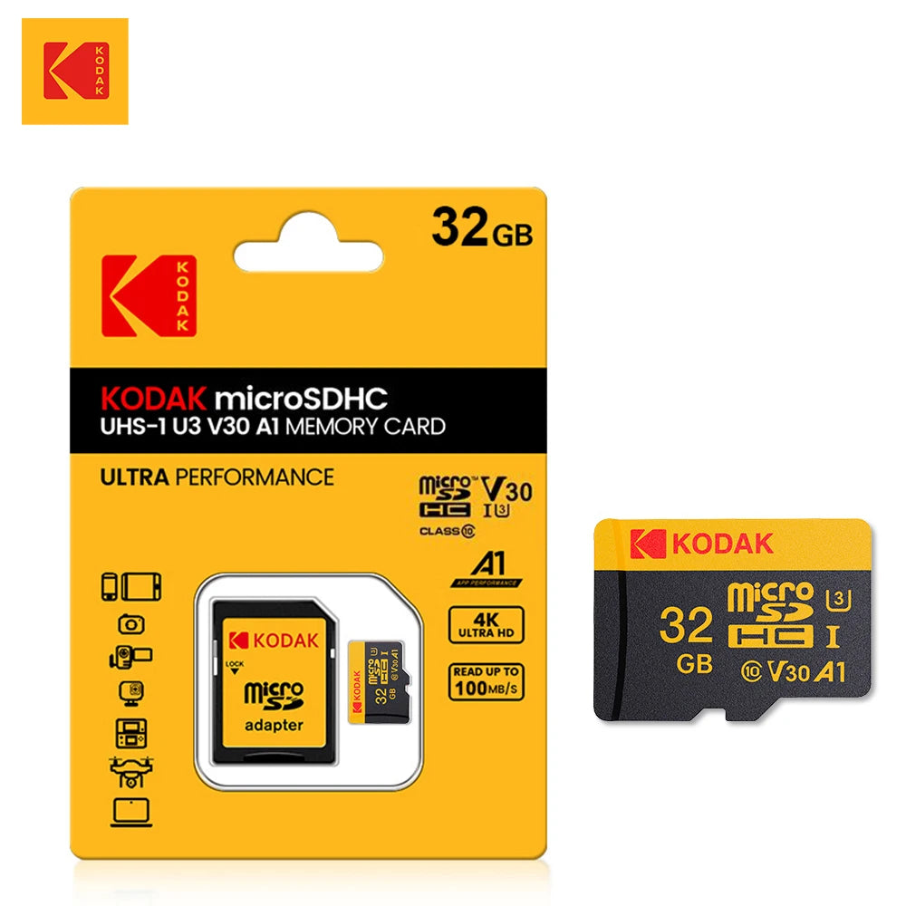 KODAK Micro SD Card Memory Card UP TO 100MB/s C10 U3 32GB 64GB 128GB 256GB TF Card 4K HD For USB Card Reader Adapter Microsd Zpaxo U3 32G