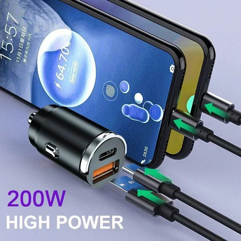 200W Mini Car Charger Fast Charging USB Cigarette Lighter Adapter