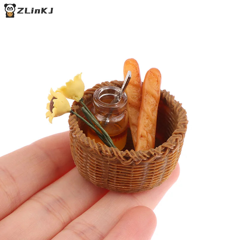 ▶1Set 1:12 Dollhouse Miniature Honey Bread Basket Fabric Picnic Basket Kitchen Model Decor Toy Doll House Accessories Zpaxo