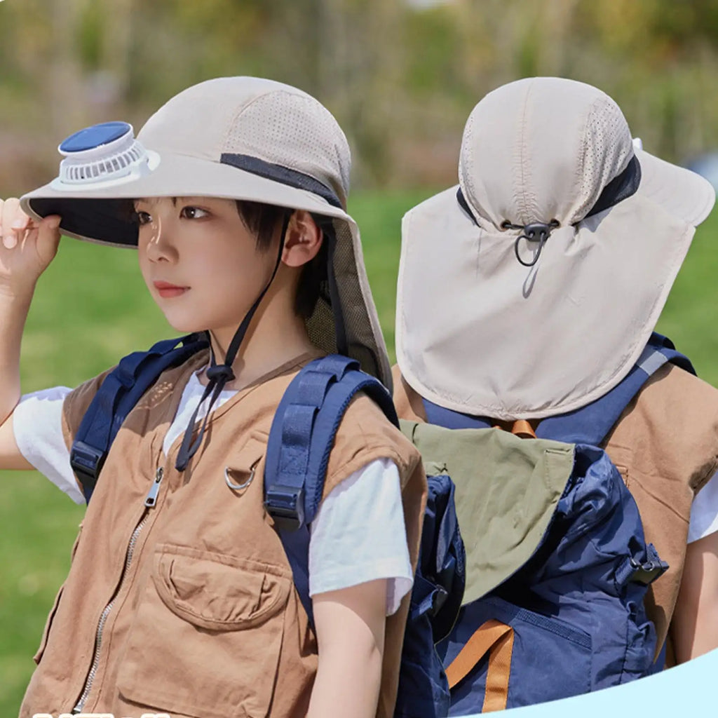 Solar Fan Sun Hat Kids Wide Brim Cooling Day Sunscreen Cap Outdoor Zpaxo