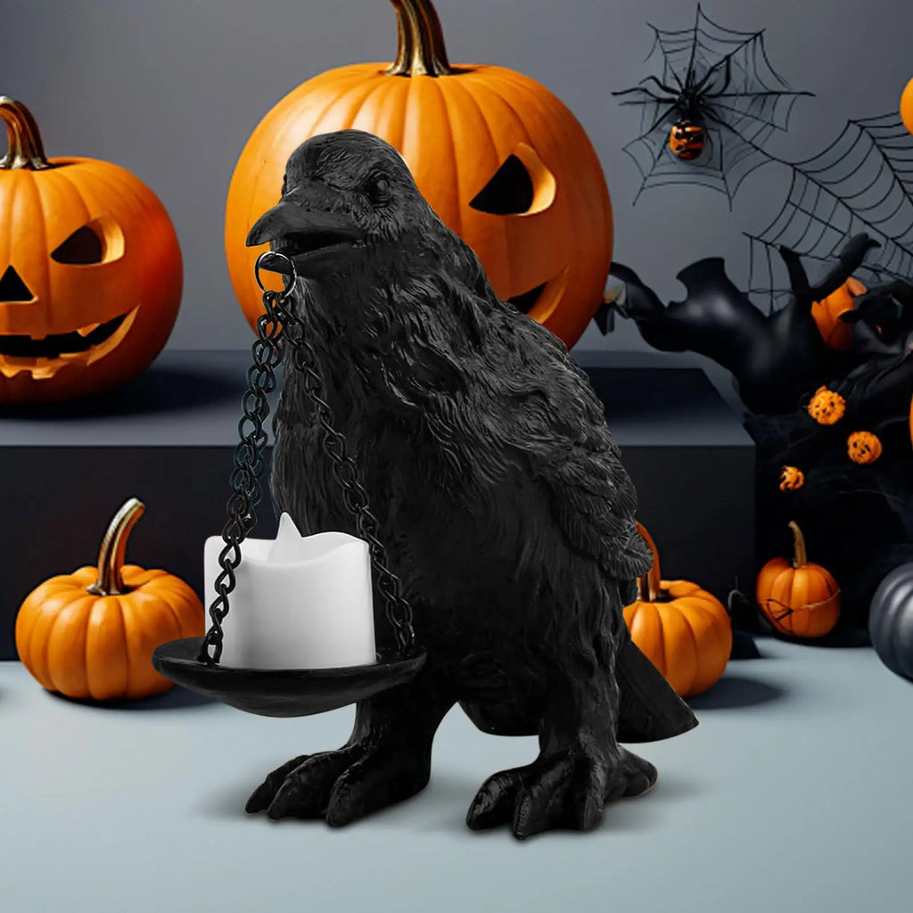 Candle Holder Resin Raven Lamp Candle Sticks Holder Scary Statue Decorative Table Centerpieces for Kitchen Events Indoor Zpaxo