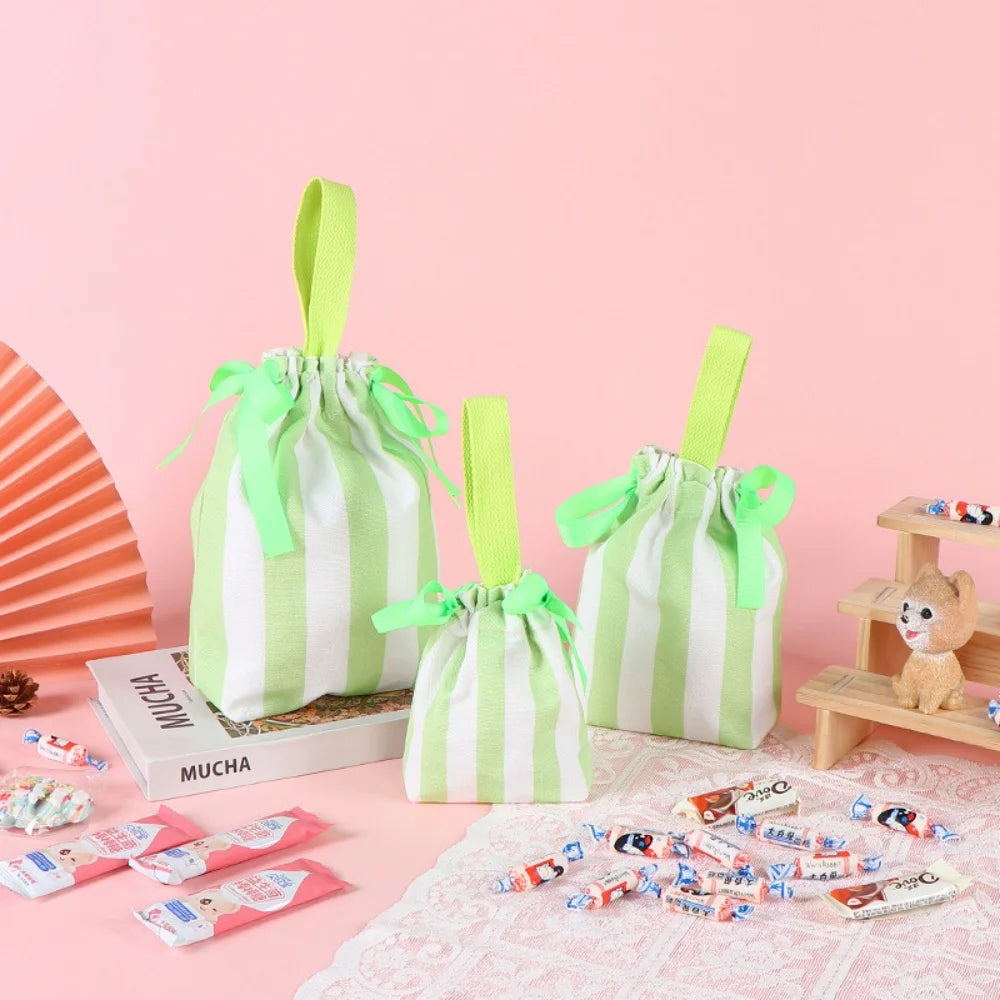 Striped Canvas Tote Bag – Large Capacity Gift & Lunch Bag
