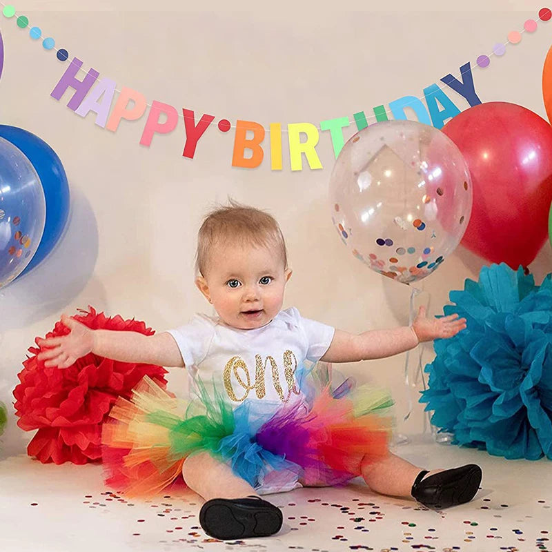 Rainbow Happy Birthday Banner Paper Garland Kids 1st Party Hanging