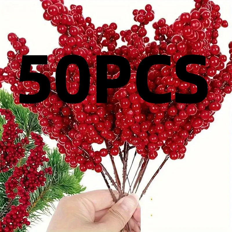 Artificial Red Berry Branches Premium Microfiber Faux Fruit Sprays