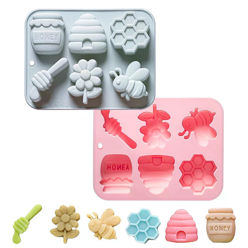 6-hole Bee Theme Silicone Mold 3d Flower Honeycomb Fondant Candy Chocolate Mould Fudge Dessert Soap Resin Mold Cake Decoration Zpaxo