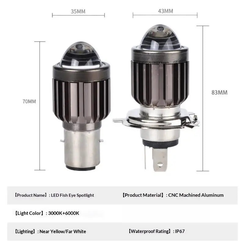 Motorcycle H4/BA20D LED Headlight Bulb – Dual Color, IP67