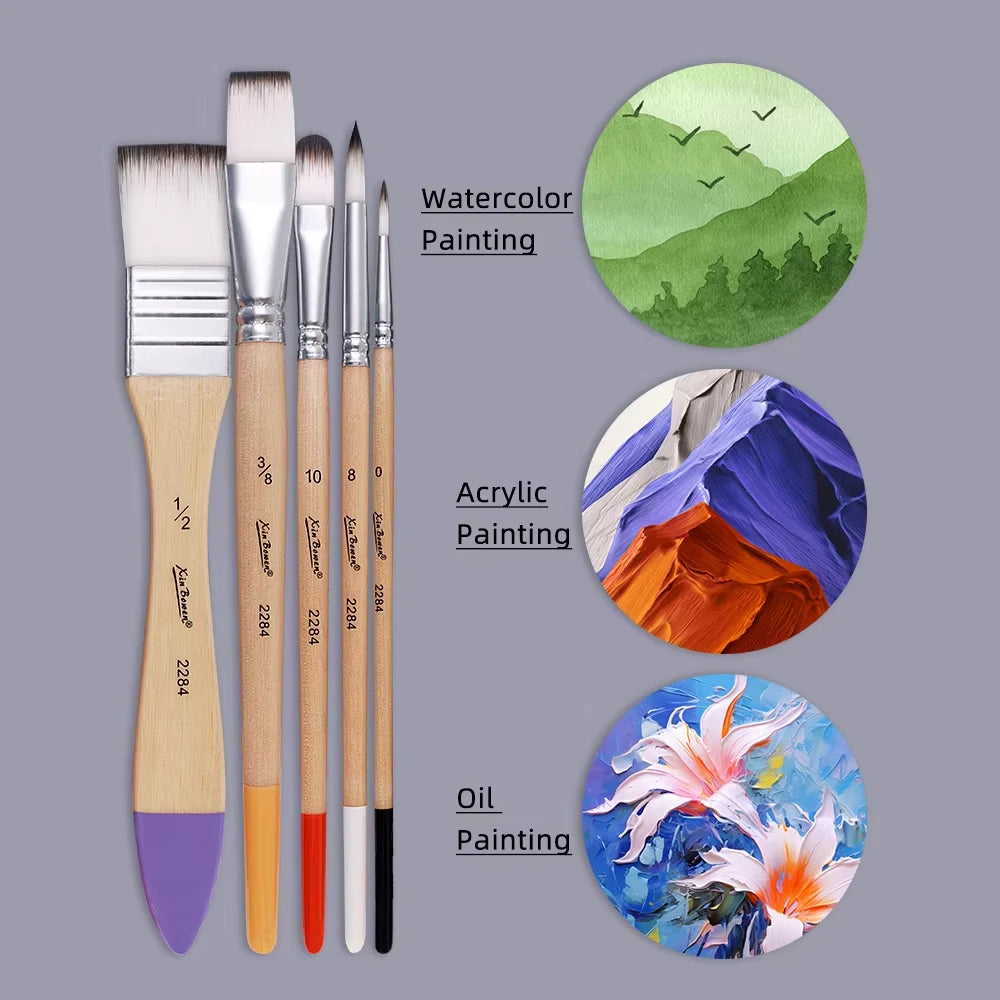 9pcs Artist Nylon Brush Set Wood Handle Beginner Professional Painting Watercolor Oil Acrylic Paint For Art School Tool Supplies Zpaxo