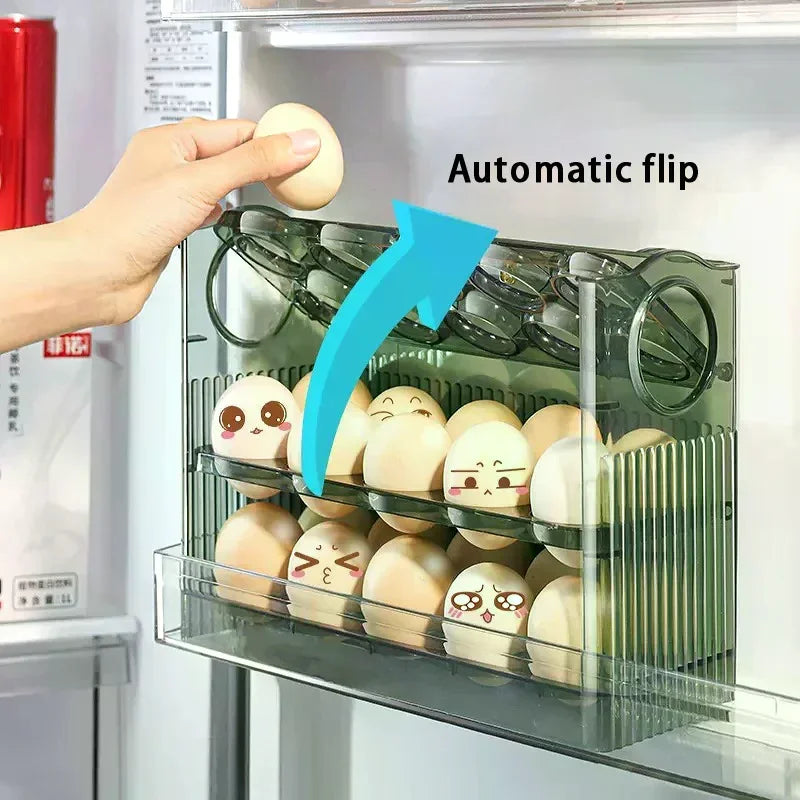 Kitchen Large Capacity Egg Fridge Storage Box - Portable Multi-Layer Egg Tray Organizer, Auto Opening/Closing Egg Holder Zpaxo