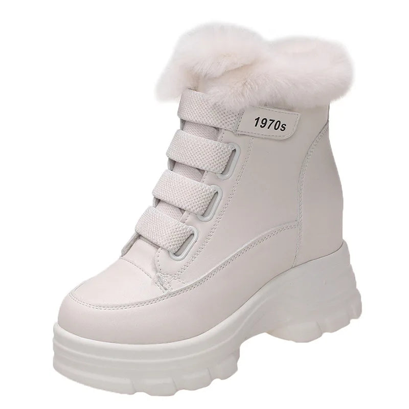 Women's Fur Snow Boots Winter Thick Bottom Short Heels Round Toe Warm Zpaxo Beige 36(Foot 23cm) China Mainland