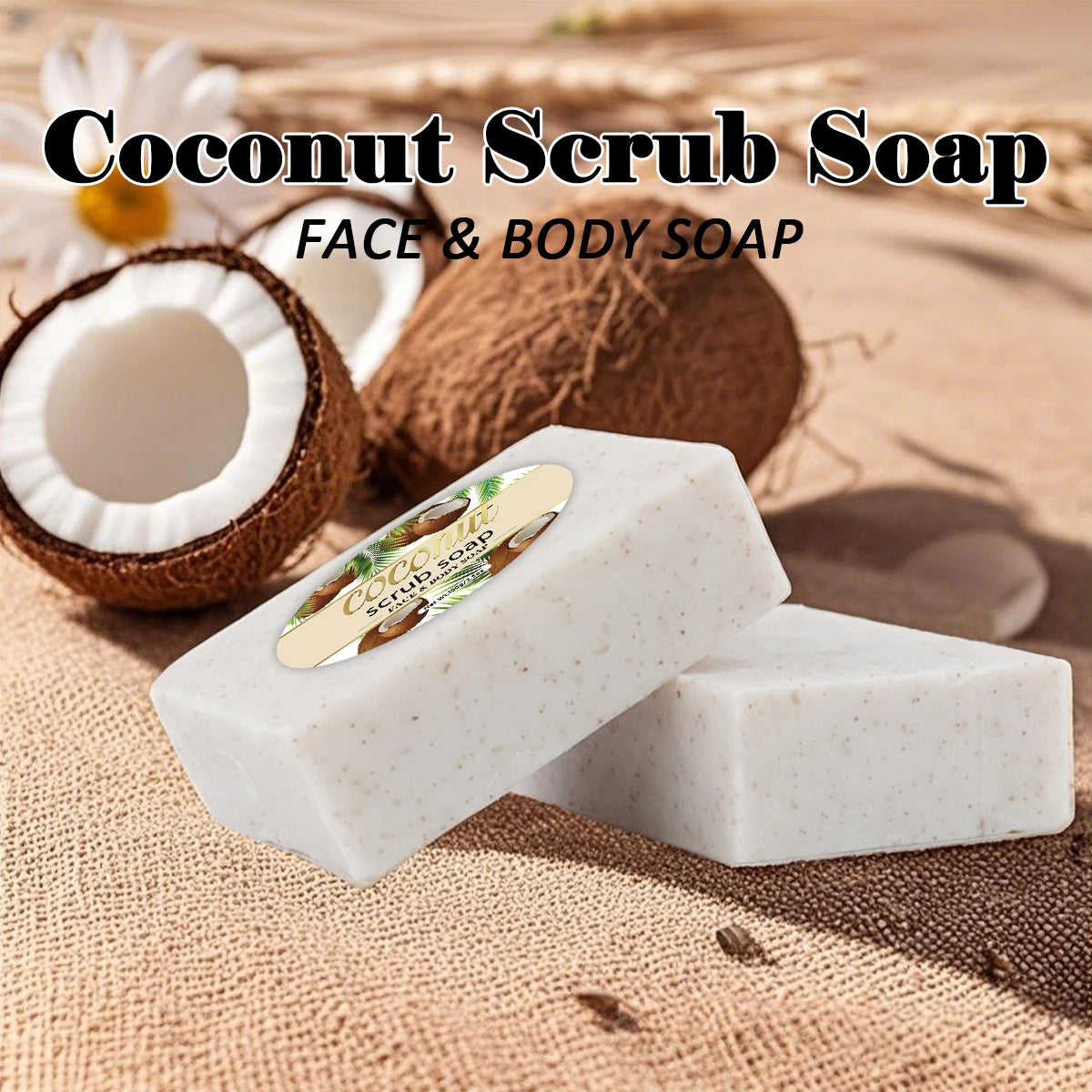 Coconut Scrub Soap – Handmade Exfoliating Face & Body Bar Exfoliating Bar Soap Zpaxo 3pcs