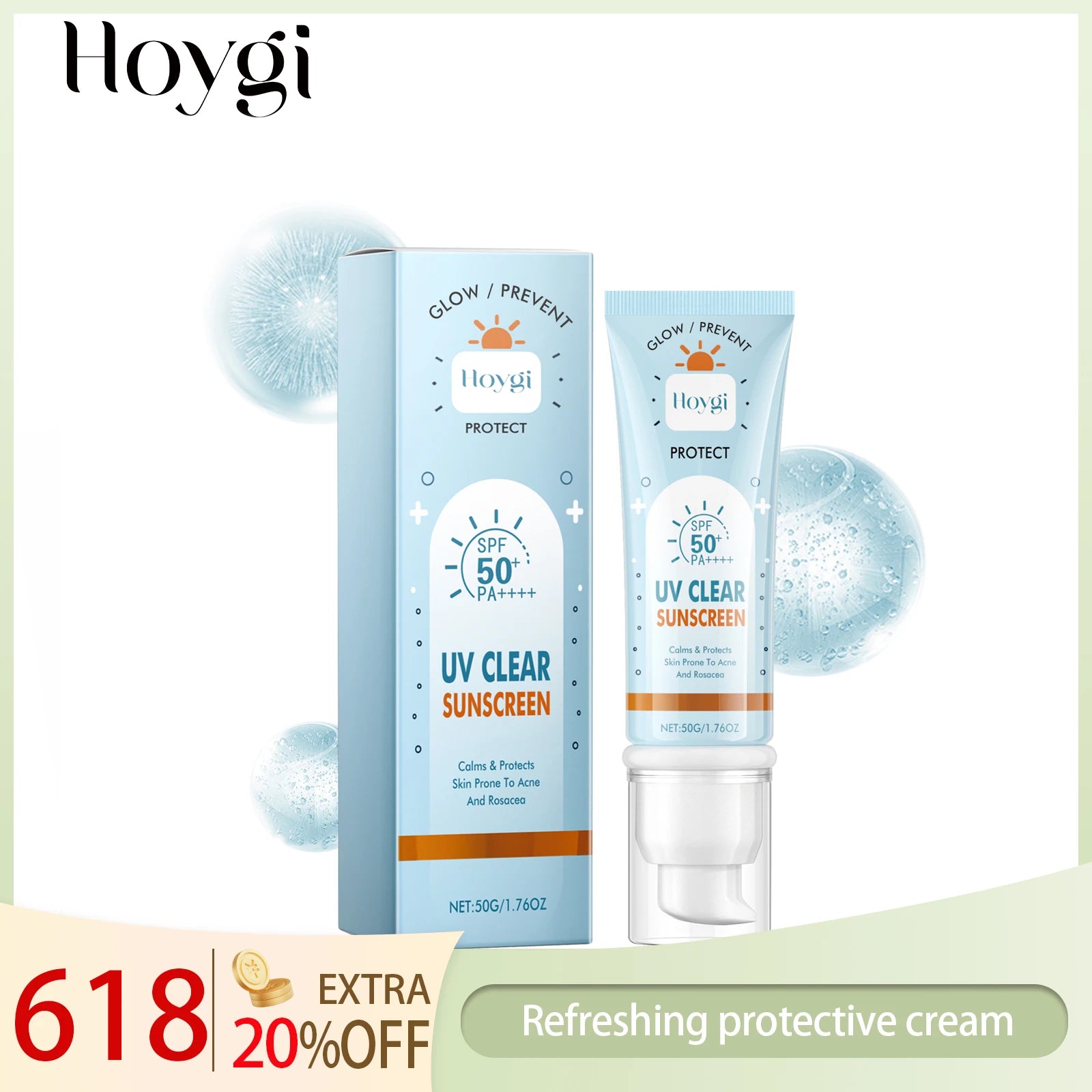 Hoygi Oil-Free Lightweight Sunscreen Cream Broad Spectrum SPF 50+ Non-Greasy Quick-Dry for Daily Face Protection and Makeup Base Zpaxo
