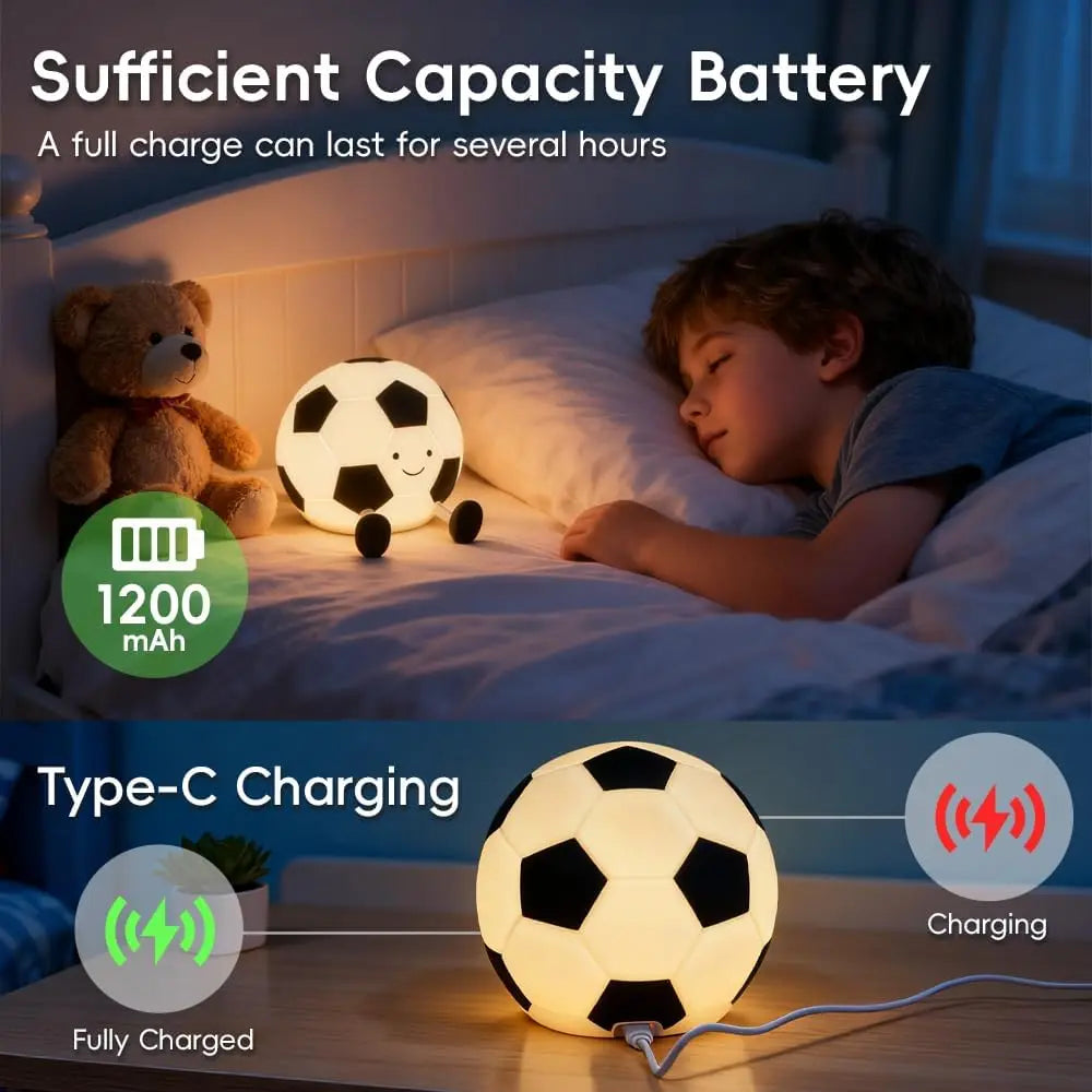 Silicone Soccer Night Light Rechargeable Dimmable Football Sleeping Nightlights Beside Table Lamp For Bedroom Decor Zpaxo