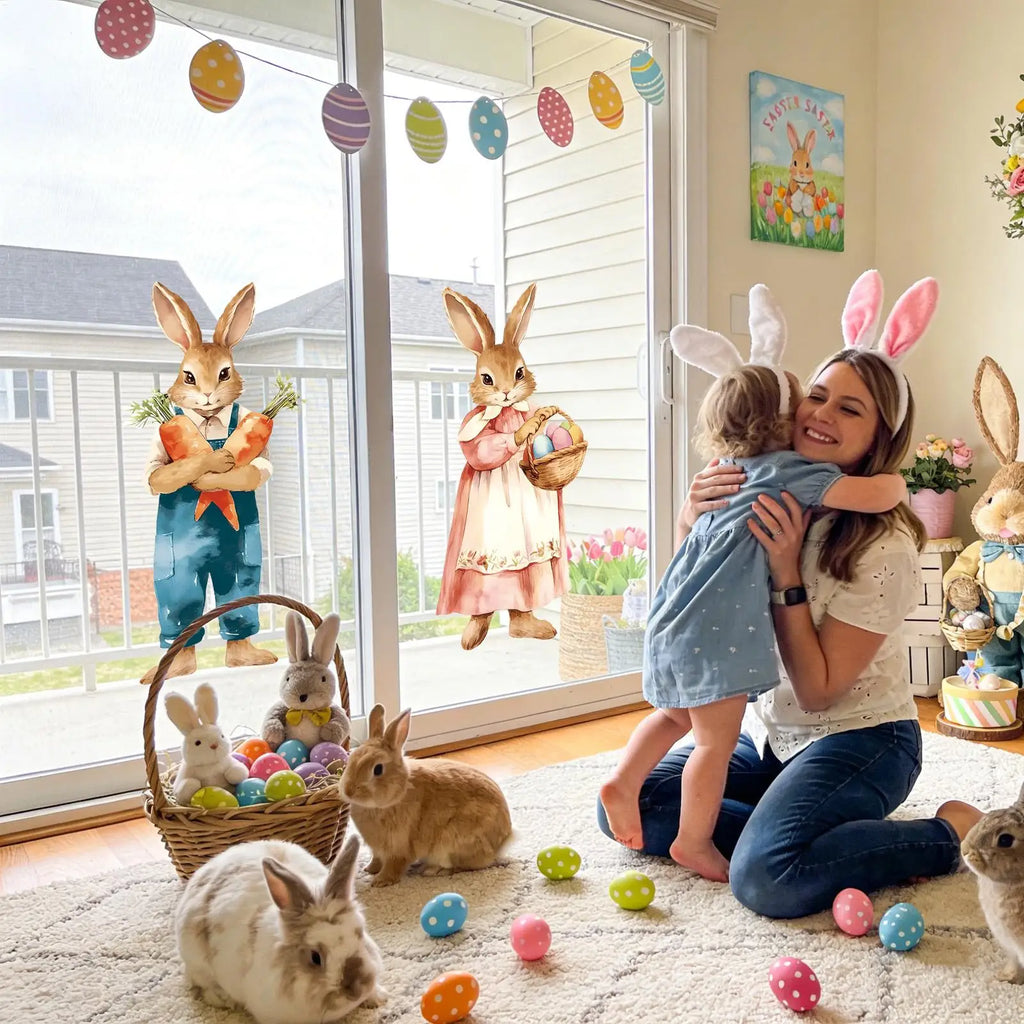 Easter Window Decals 2 Large Static Sticker 39x80cm Removable Cute