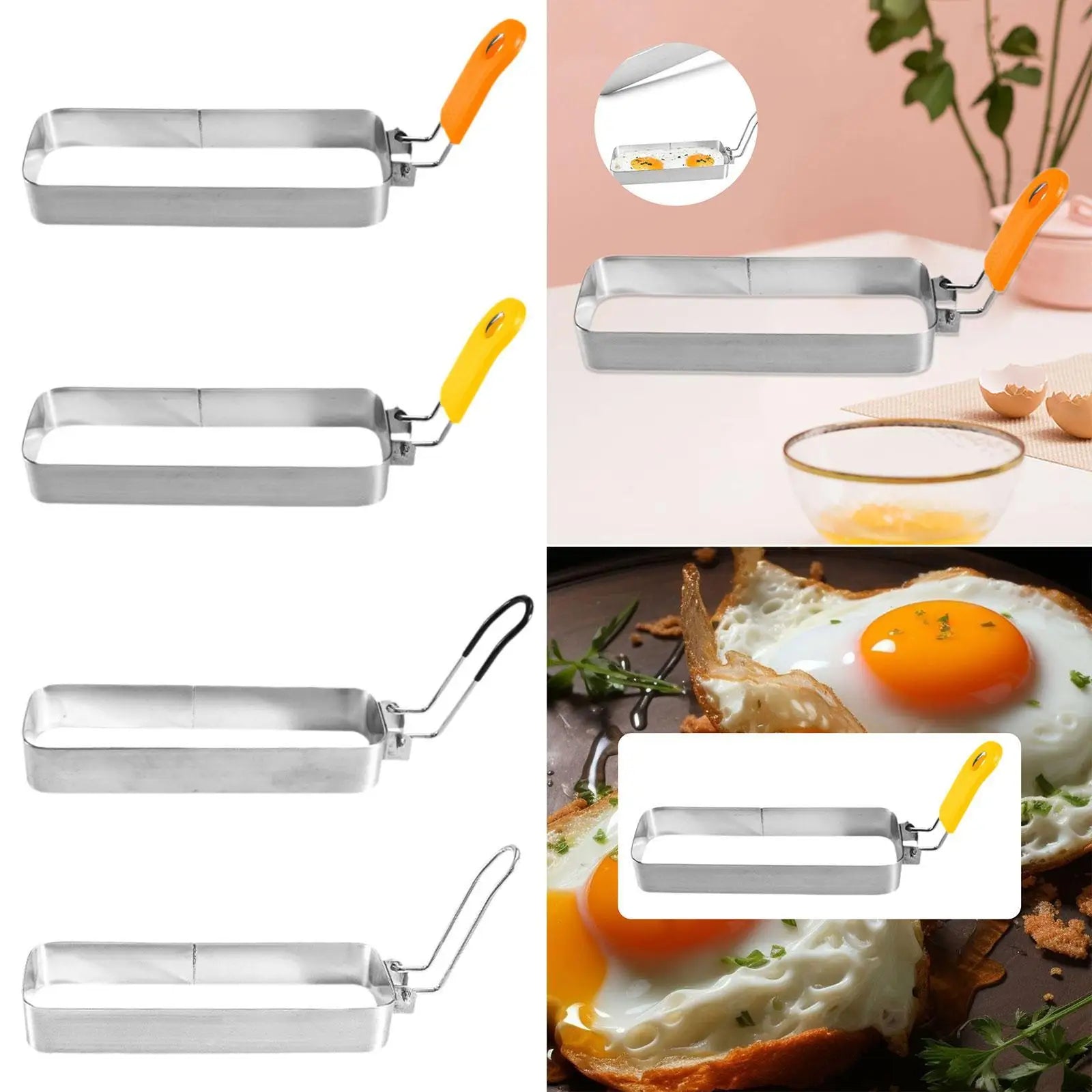 Fried Egg Ring with Handle Muffin Omelette Ring for Breakfast Sandwich Crumpet Ring Rectangle Stainless Steel Pancake Ring Zpaxo