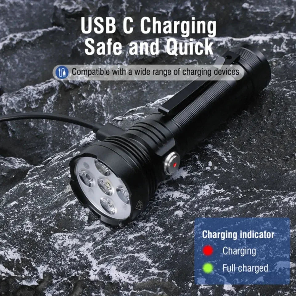 5-Color Tactical Flashlight – UV, 3800LM, USB Rechargeable