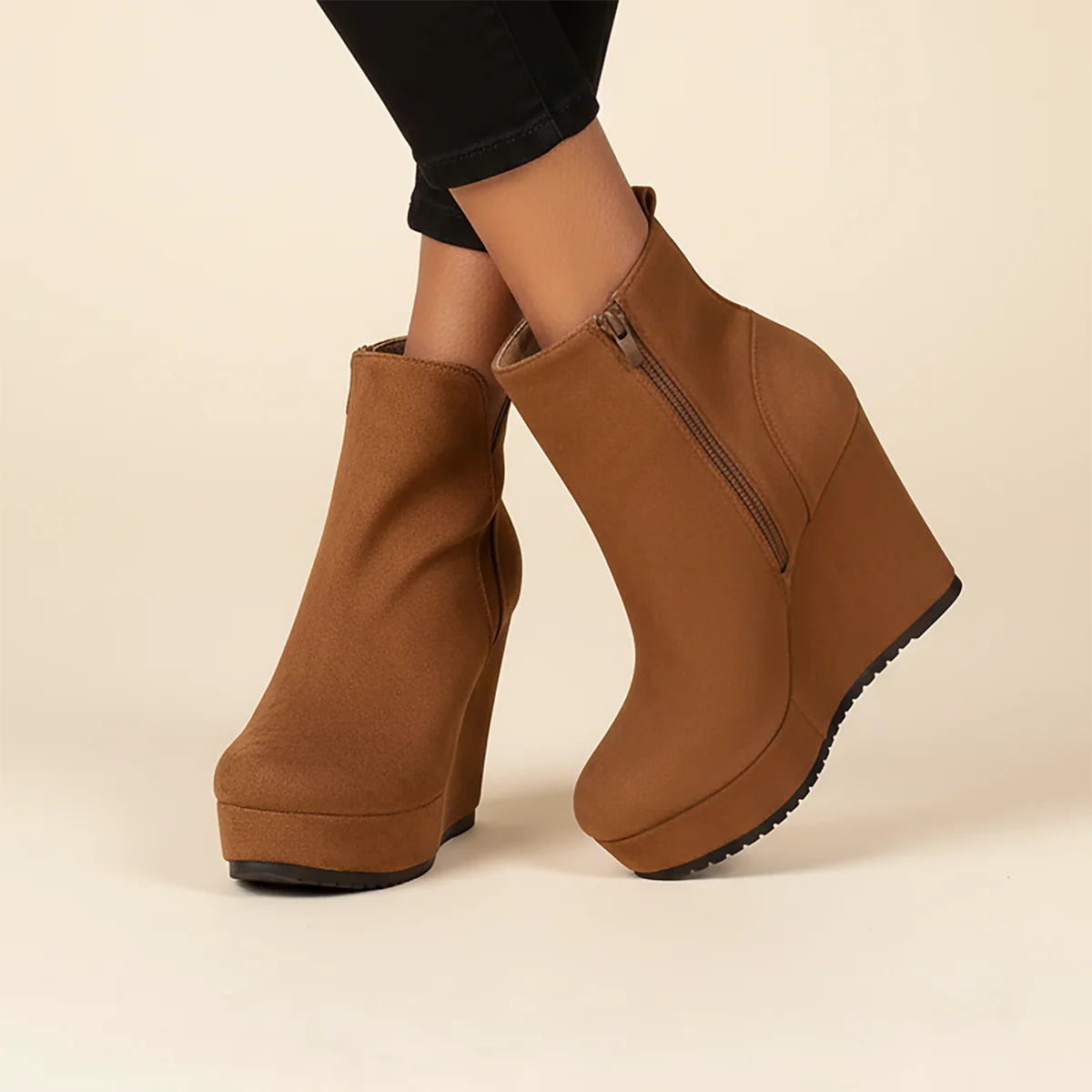2025 New Women Ankle Boots Thick Soles Sloping Heels Short Boots Casual Outdoor Wedge Shoes Women Warm Platform Snow Boots Women Zpaxo Brown 36