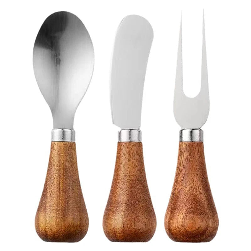 Elegant Stainless Steel Cheese Tool Knives Fork Wood Handle Butter Zpaxo 4