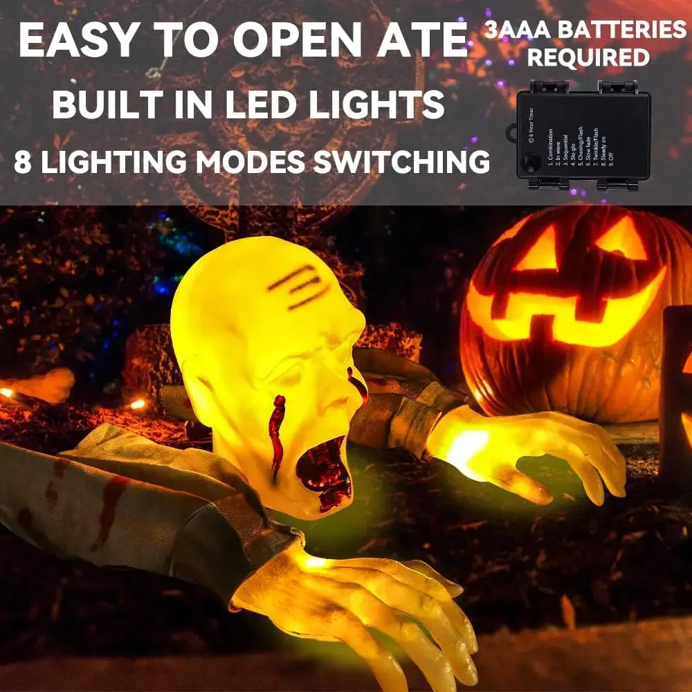Realistic Zombie Statue LED Light Haunted House Scary Face Arm