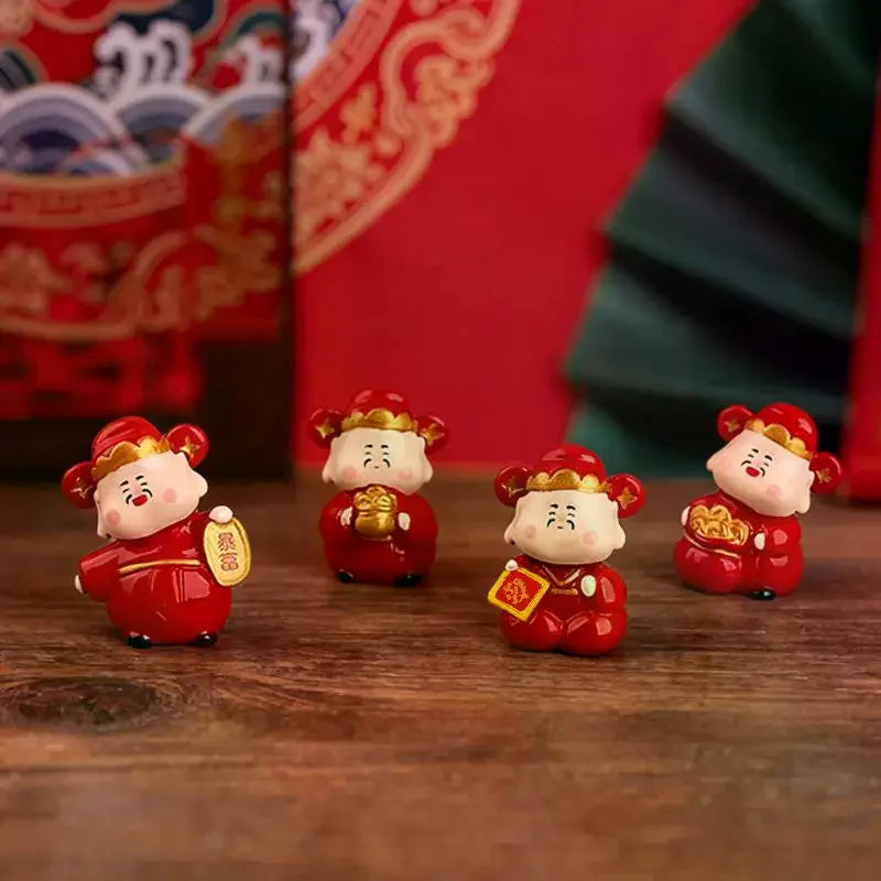 1Pcs Cute New Year's God Of Wealth Decorative Resin Figurines Stress Relief Healing Emotions Small Ornament Ideal Gifts For Home Zpaxo