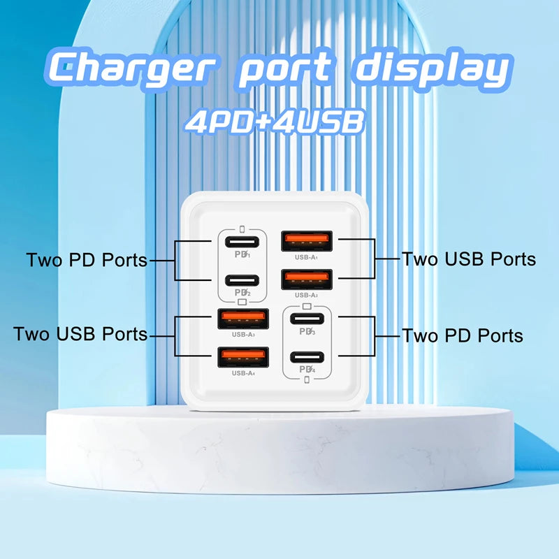 240W GaN USB C Charger 8 in 1 Fast Charging Phone Charger Power Adapter For iPhone Samsung Xiaomi Type C EU/US Plug Wall Charger Zpaxo