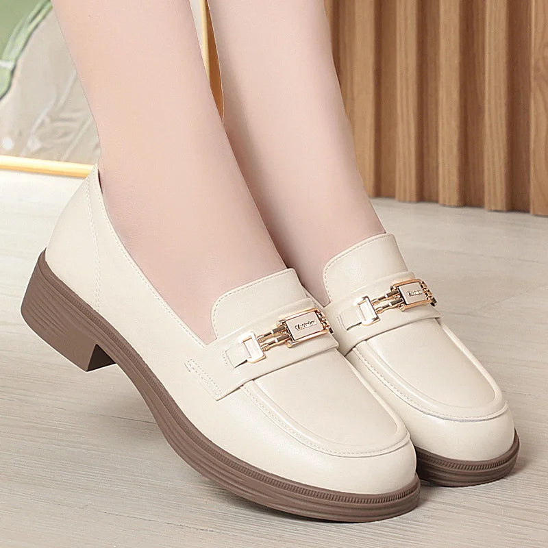 Leather Shoes Women Spring 2025 Low Heel Women's Single Versatile Zpaxo