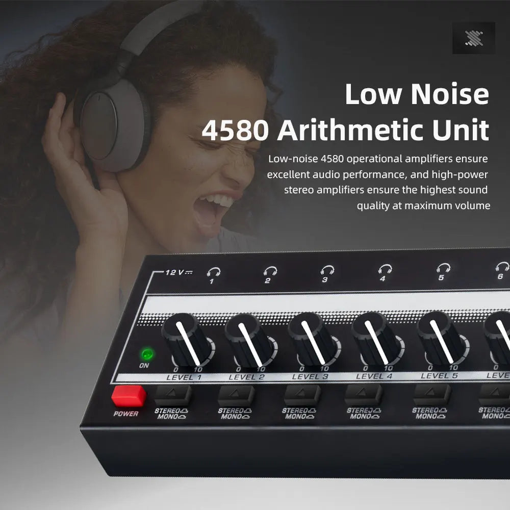 8 Channels Headphone Amplifier Mini Stereo Mono Switch Professional