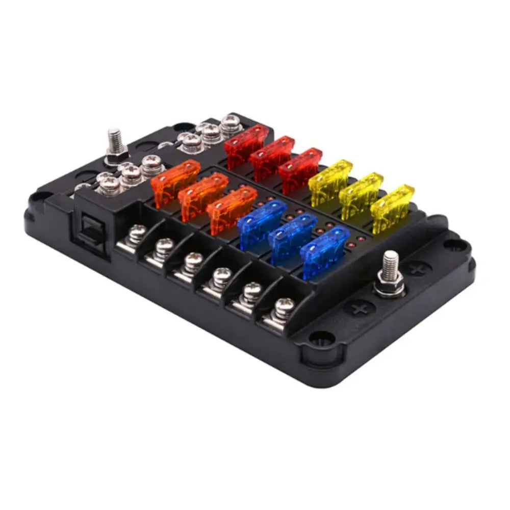 Waterproof Protection Fuse Box Holder LED Indicator 12-Way Circuit Fuse Block Negative Terminal Blade Fused Circuit Indicator Zpaxo