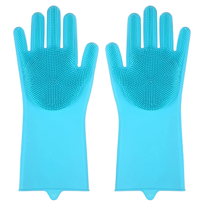 1Pair Silicone Dishwashing Gloves Bathing Gloves Dishwashing Cleaning Gloves Suitable For Household Sponge Brush Cleaning Tools Zpaxo Blue