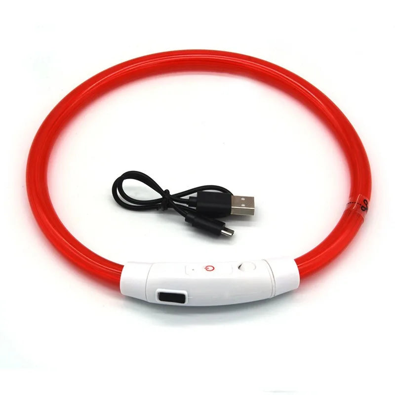 Pet Dog LED Light Collar Luminous Anti-lost USB Charging Necklace Zpaxo Red XS（old）
