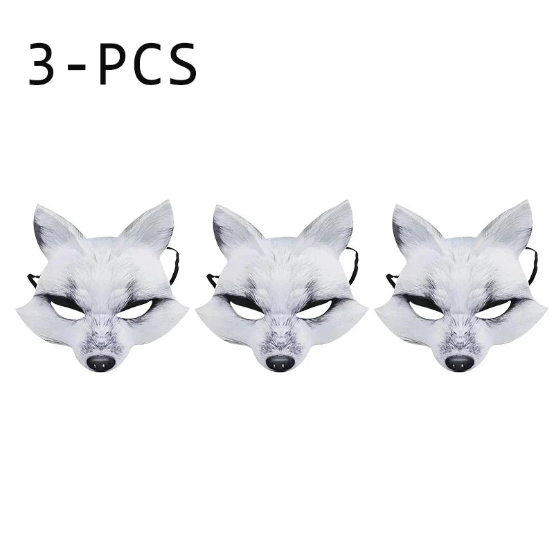 1 3 Half Face Halloween Mask Animal Fox White Wolf Male Female Masks Zpaxo White-3PCS