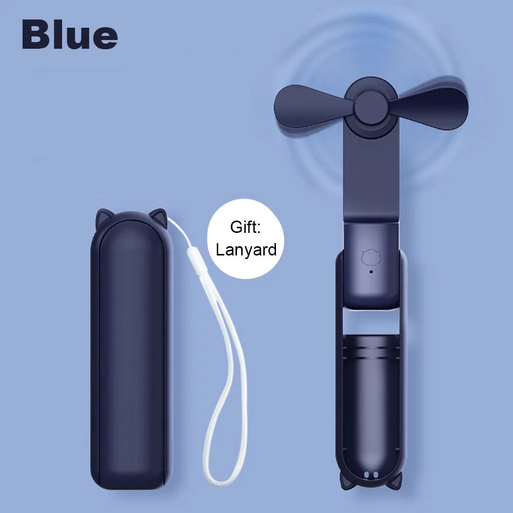 Mini Handheld Fan USB Rechargeable Small Foldable Pocket Personal Zpaxo Blue No plug